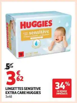 Auchan LINGETTES SENSITIVE EXTRA CARE HUGGIES offre