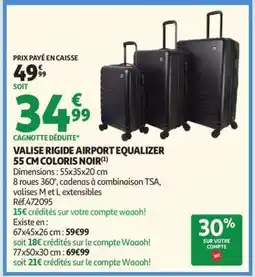 Auchan VALISE RIGIDE AIRPORT EQUALIZER 55 CM COLORIS NOIR offre