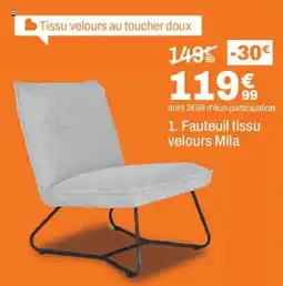 BUT Fauteuil tissu velours Mila offre