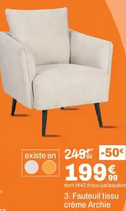 BUT Fauteuil tissu crème Archie offre