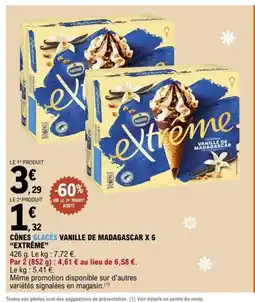 E.Leclerc EXTRÊME Cônes glacés vanille de madagascar x 6 offre