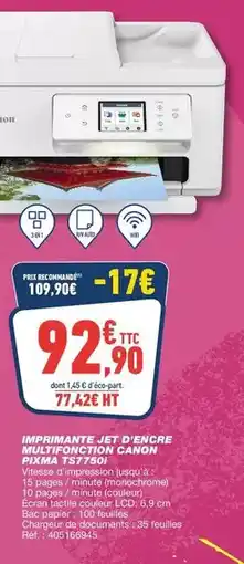 Bureau Vallée Canon - imprimante jet d'encre multifonction pixma ts7750i offre