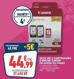 Bureau Vallée Canon - pack de 2 cartouches d'encre pg-545xl/cl-546xl offre