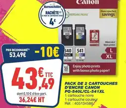 Bureau Vallée Canon - pack de 2 cartouches d'encre pg-540l/cl-541xl offre