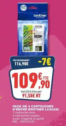 Bureau Vallée Brother - pack de 4 cartouches d'encre lc422xl offre