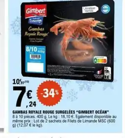 E.Leclerc GIMBERT OCÉAN Gambas royale rouge surgelées offre