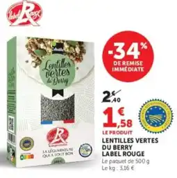 U Express Lentilles vertes du berry label rouge offre