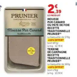 U Express Mousse pur canard ou pate de foie recette traditionnelle prunier offre