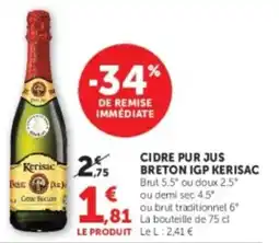 U Express Cidre pur jus breton igp kerisac offre