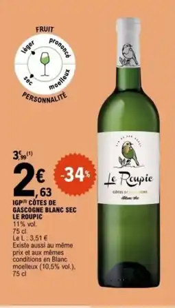 E.Leclerc LE ROUPIC Igp ôtes de gascogne blanc sec offre