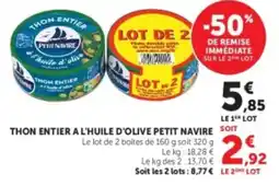 U Express Thon entier a l'huile d'olive petit navire offre