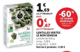 U Express Lentilles vertes le bon semeur offre