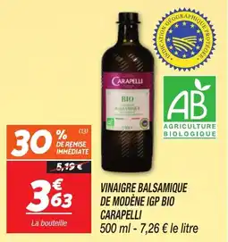 Netto Carapelli Vinaigre balsamique de modène igp bio offre
