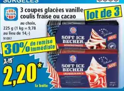 Norma 3 coupes glacées vanille coulis fraise ou cacao offre