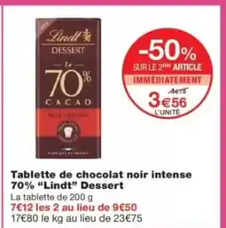 Monop' LINDT Tablette de chocolat noir intense 70% Dessert offre
