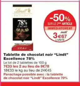 Monop' LINDT Tablette de chocolat noir Excellence 78% offre