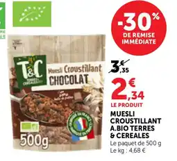 Bi1 Muesli croustillant a.bio terres & cereales offre