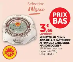 Bi1 Munster au cumin aop au lait pasteurise affinage a l'ancienne maison dodin offre