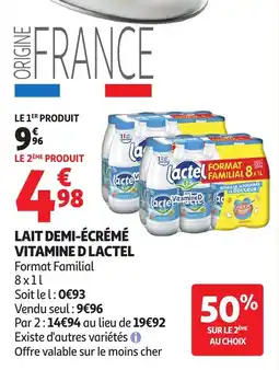 Auchan Supermarché Lait demi-écrémé vitamine d lactel offre
