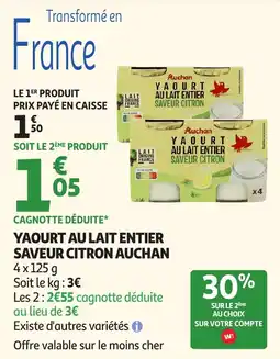 Auchan Supermarché Yaourt au lait entier saveur citron auchan offre