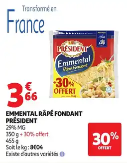 Auchan Supermarché Emmental râpé fondant président offre