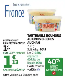 Auchan Supermarché Tartinable houmous aux pois chiches auchan offre