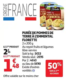 Auchan Supermarché Purée de pommes de terre à l'emmental florette offre