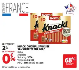 Auchan Supermarché Knacki original saucisse sans nitrite pur porc offre