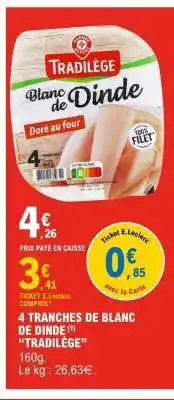 E.Leclerc 4 TRANCHES DE BLANC DE DINDE “TRADILÈGE” offre