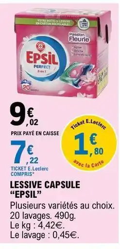 E.Leclerc LESSIVE CAPSULE “EPSIL” offre