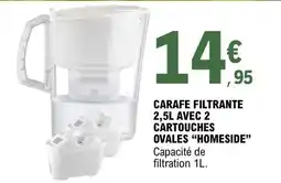 E.Leclerc Carafe Filtrante 2,5L avec 2 Cartouches Ovales HOMESIDE offre