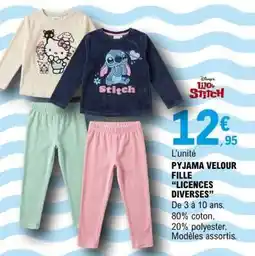 E.Leclerc PYJAMA VELOUR FILLE LICENCES DIVERSES offre