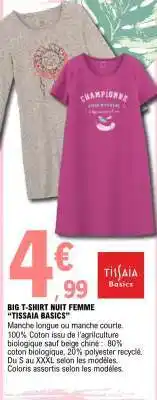 E.Leclerc BIG T-SHIRT NUIT FEMME TISSAIA BASICS offre