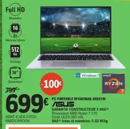 E.Leclerc PC PORTABLE M1605NAQ-SH031W offre