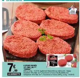 E.Leclerc 6 STEAKS HACHÉS 15% MAT. GR. 'CHARAL' offre