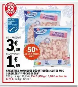 E.Leclerc CREVETTES NORDIQUES DÉCORTIQUÉES CUITES MSC SURGELÉES offre