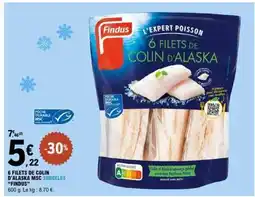 E.Leclerc 6 FILETS DE COLIN D'ALASKA MSC SURGELÉS FINDUS offre