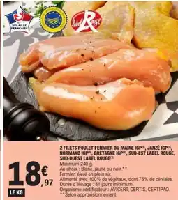 E.Leclerc 2 FILETS POULET FERMIER DU MAINE IGP offre
