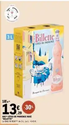 E.Leclerc AOC* CÔTES DE PROVENCE ROSÉ “BILLETTE” offre