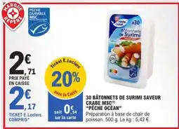 E.Leclerc 30 Bâtonnets de Surimi Saveur Crabe MSC 'Pêche Océan' offre
