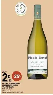 E.Leclerc IGP Val de Loire Blanc Sauvignon et Chenin Plessis-Duval offre