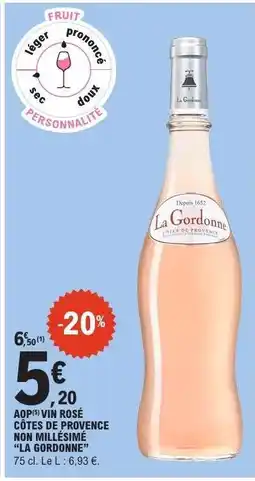 E.Leclerc AOP(1) VIN ROSÉ CÔTES DE PROVENCE NON MILLÉSIME “LA GORDONNE” offre