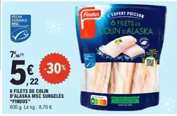 E.Leclerc 6 FILETS DE COLIN D'ALASKA MSC SURGELÉS FINDUS offre