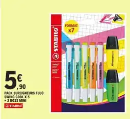 E.Leclerc PACK SURLIGNEURS FLUO SWING COOL X 5 + 2 BOSS MINI offre