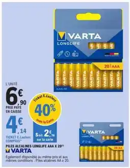 E.Leclerc VARTA LONGLIFE AAA X 20 offre
