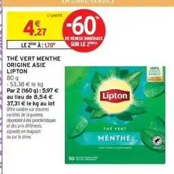 Intermarché THÉ VERT MENTHE ORIGINE ASIE LIPTON offre