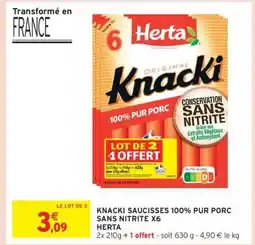 Intermarché KNACKI SAUCISSES 100% PUR PORC SANS NITRITE X6 HERTA offre