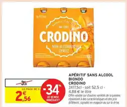 Intermarché APÉRITIF SANS ALCOOL BIONDO CRODINO offre