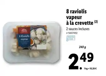 Lidl 8 raviolis vapeur à la crevette offre
