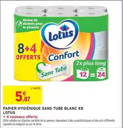 Intermarché Hyper Lotus - papier hygiénique sans tube blanc x8 offre